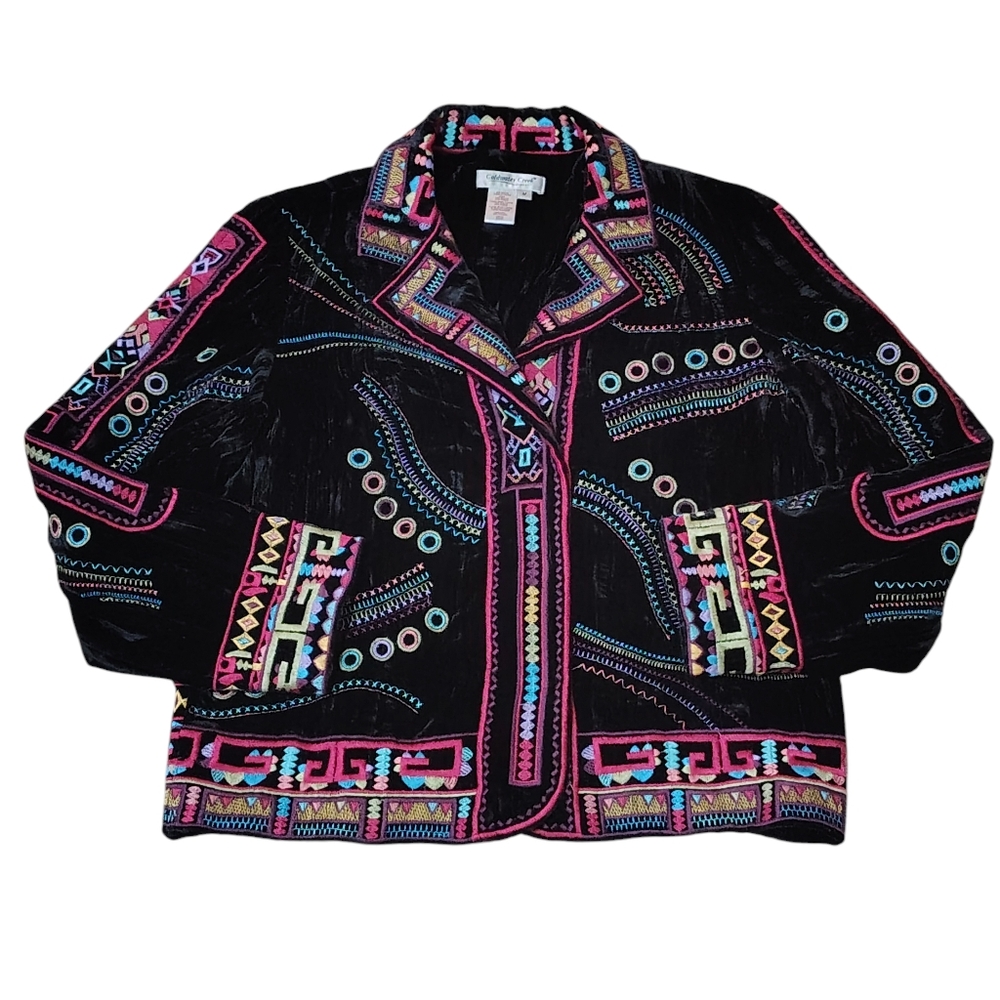 Vintage Coldwater Creek Velvet Embroidery Boho Southwestern Jacket